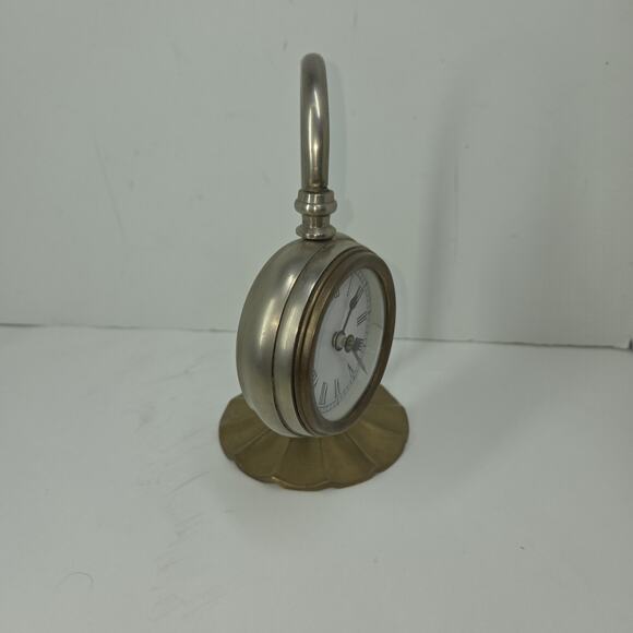 Vintage Antique Brass Desk Clock Table Detective Clocks Brass Deco MCM Gold - Picture 7 of 8